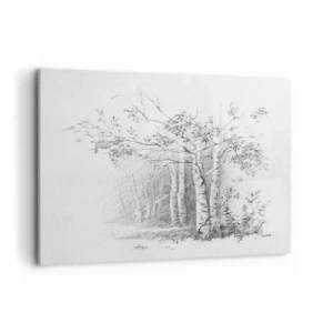 Quadro su tela - Stampe su Tela - Un disegno di una foresta di betulle in un sottile schizzo a matita - 100x70cm - La luce della foresta di betulle - Decorazione murale moderna per soggiorno e camera da letto ARTTOR