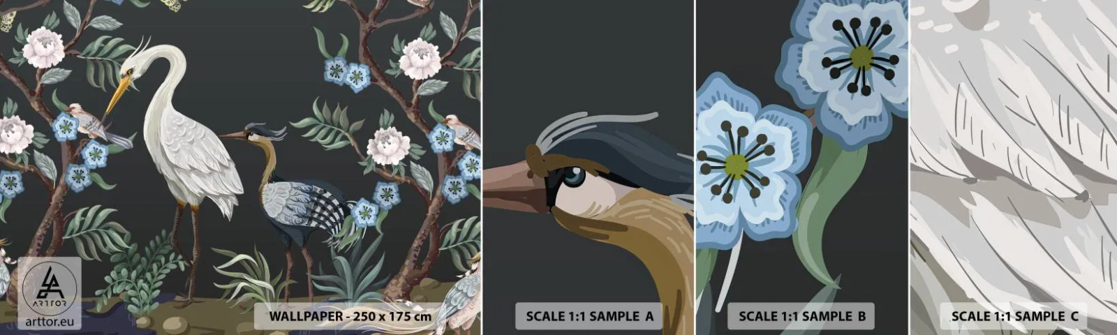 Campione Di Fotomurale Standard Eco - La parata degli uccelli - Animali, Fiori, Uccello - 100x30 cm