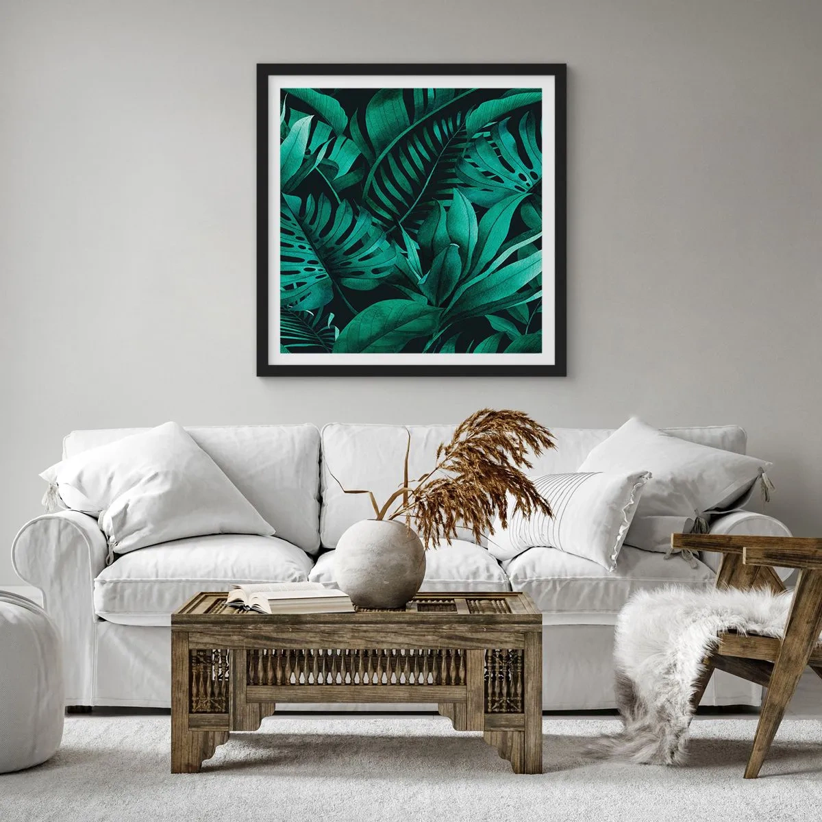 Poster in cornice nera - Dal profondo del verde tropicale - 60x60 cm