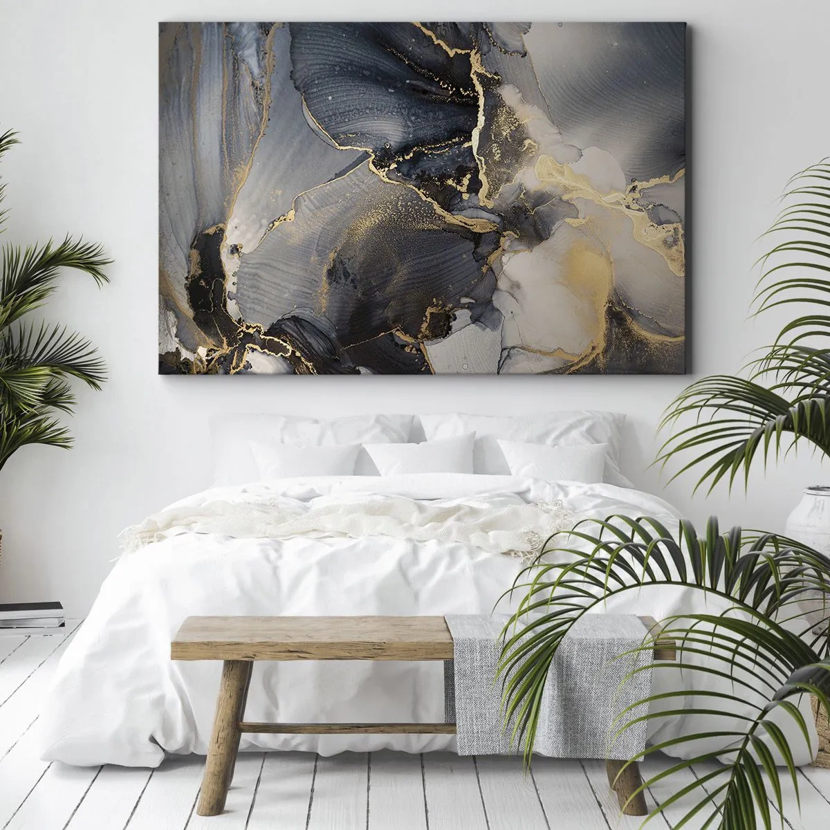 Quadro su tela - Stampe su Tela - Astratto oro e grigio su tela - 70x50cm - Vita di pietra - Decorazione murale moderna per soggiorno e camera da letto ARTTOR