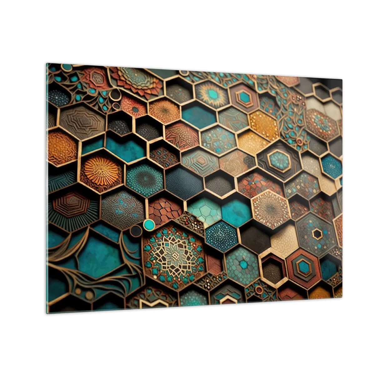 Quadro su vetro - Mosaico con motivi geometrici in stile orientale - 70x50cm - Decorazioni arabe: variazione - Decorazione murale moderna per soggiorno e camera da letto ARTTOR