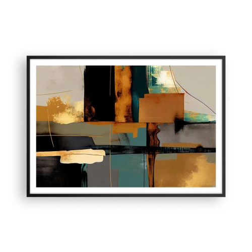Poster in cornice nera - Composizione astratta con elementi in oro e turchese - 100x70cm - Astrazione: luci e ombre - Decorazione murale moderna per soggiorno e camera da letto ARTTOR