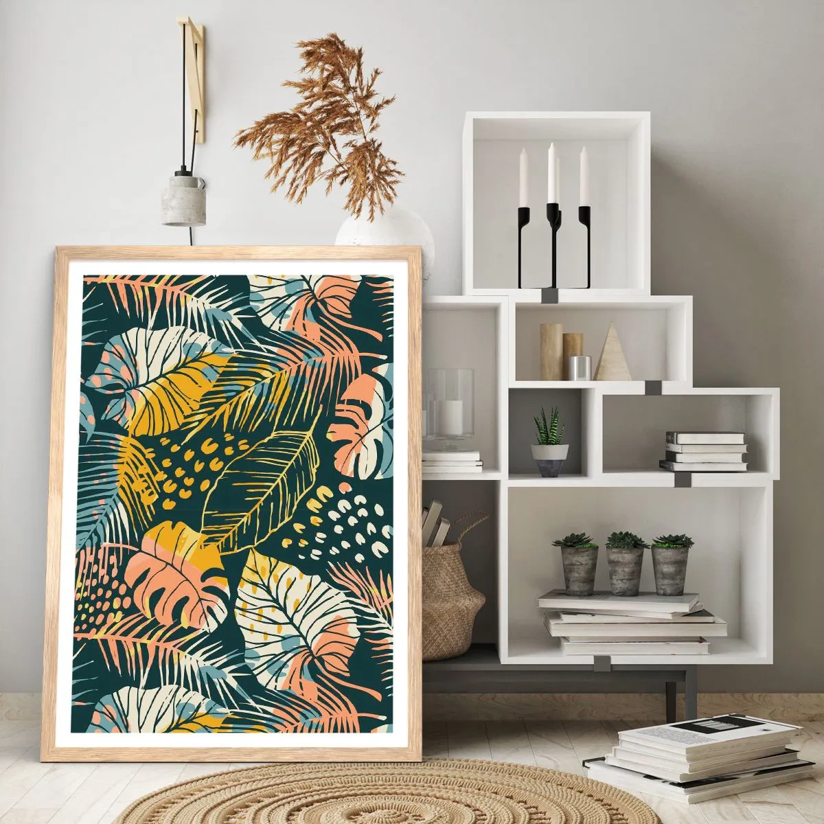 Poster in cornice rovere chiaro - Fantasia di foglie - 61x91 cm