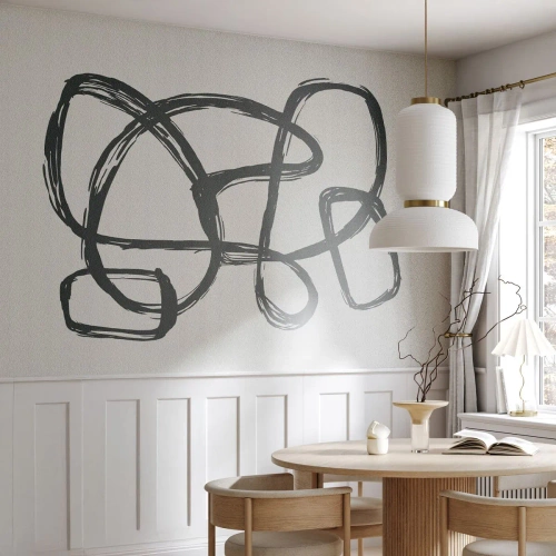 Fotomurali Premium Sand - Linea astratta nera che forma anelli su uno sfondo chiaro - 100x70cm - Astrazione aggrovigliata - Decorazione murale moderna per soggiorno e camera da letto ARTTOR
