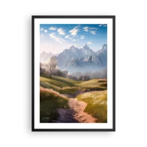 Poster in cornice nera - Un sentiero di montagna che attraversa una valle verde all'alba - 50x70cm - Valle idilliaca - Decorazione murale moderna per soggiorno e camera da letto ARTTOR