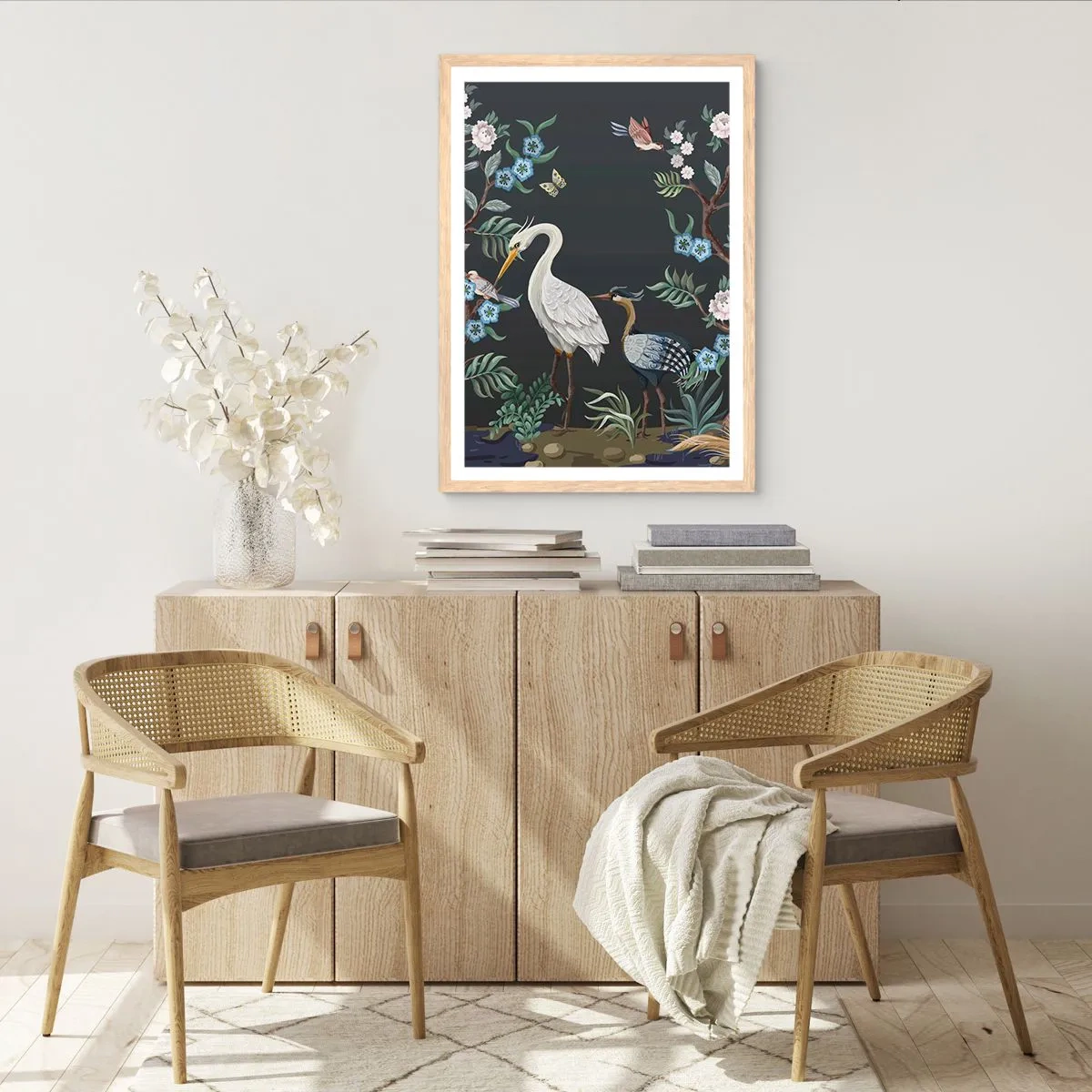 Poster in cornice rovere chiaro - La parata degli uccelli - 70x100 cm