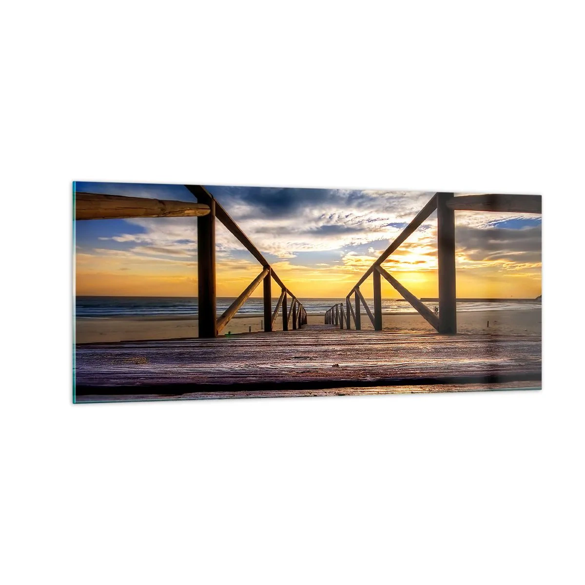 Quadro su vetro - Verso la spiaggia silenziosa al tramonto - 100x40 cm