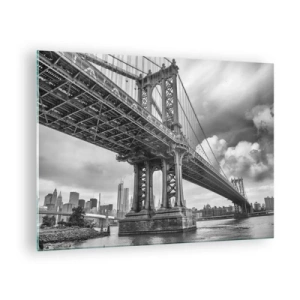 Quadro su vetro - Un ponte sospeso in un ambiente monocromatico - 70x50cm - Verso il cuore della città - Decorazione murale moderna per soggiorno e camera da letto ARTTOR
