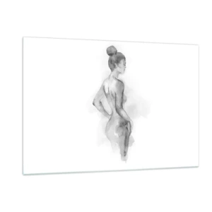 Quadro su vetro - Una sottile silhouette femminile dipinta ad acquerello su uno sfondo bianco - 120x80cm - Bella come un quadro - Decorazione murale moderna per soggiorno e camera da letto ARTTOR