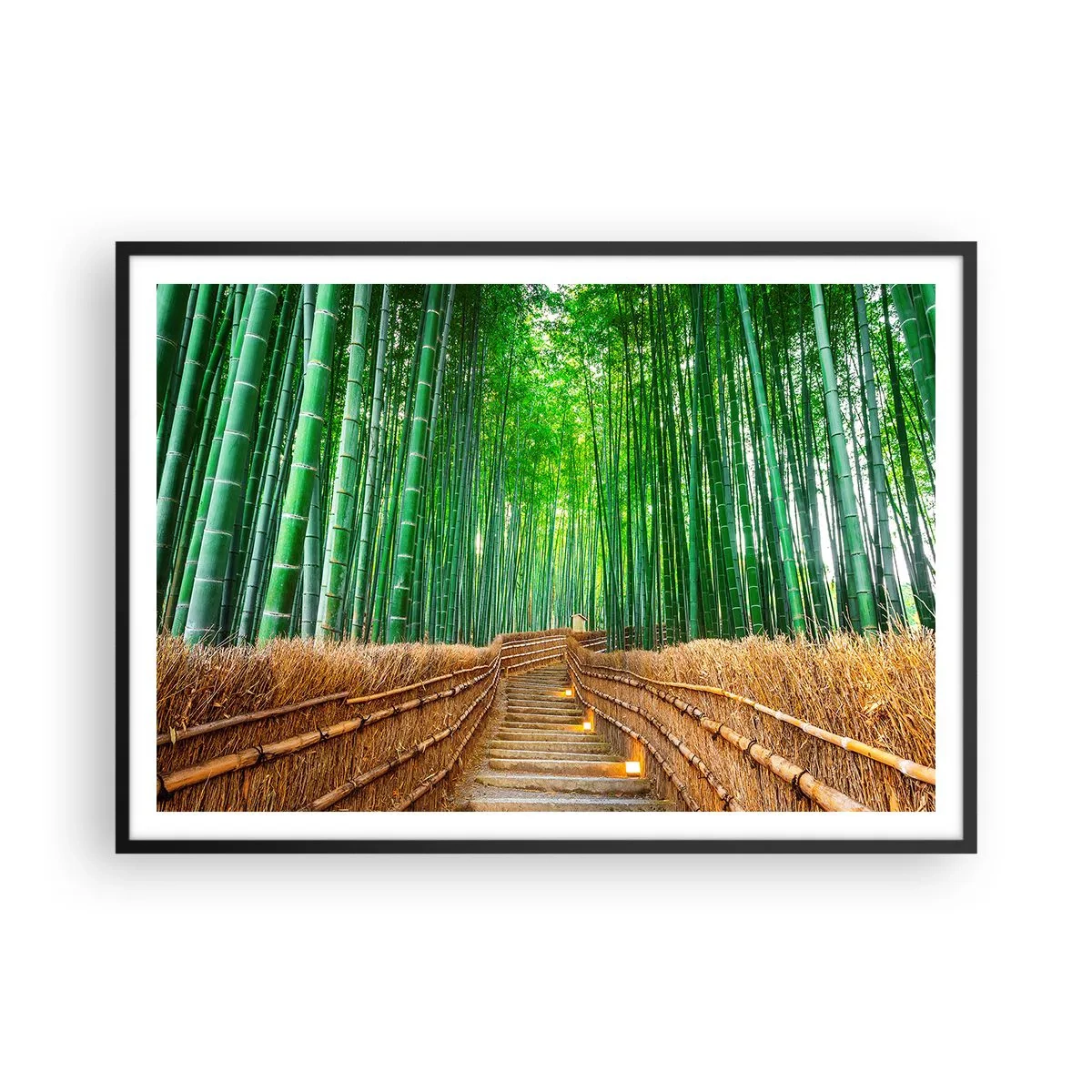 Poster in cornice nera - Un sentiero in una fitta foresta di bambù - 100x70cm - Essenza della natura asiatica - Decorazione murale moderna per soggiorno e camera da letto ARTTOR