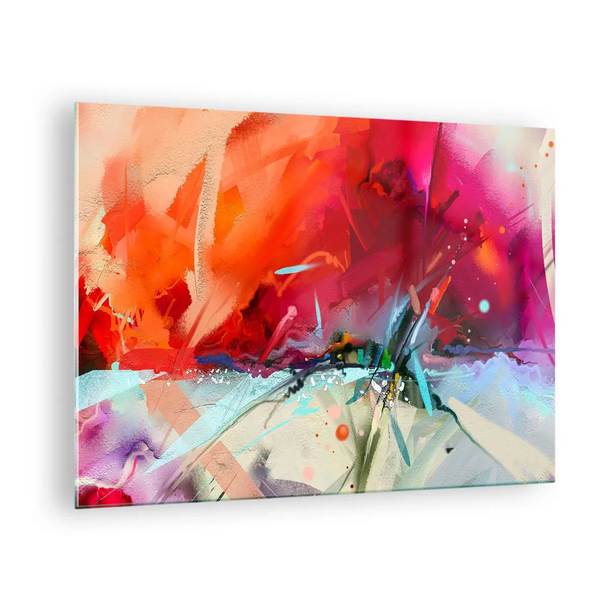 Quadro su vetro - Un'esplosione astratta di colori e luci in una composizione dinamica. - 70x50cm - Esplosione di luci e colori - Decorazione murale moderna per soggiorno e camera da letto ARTTOR