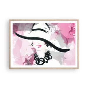 Poster in cornice rovere chiaro - Ritratto di donna in nero e rosa - 100x70 cm