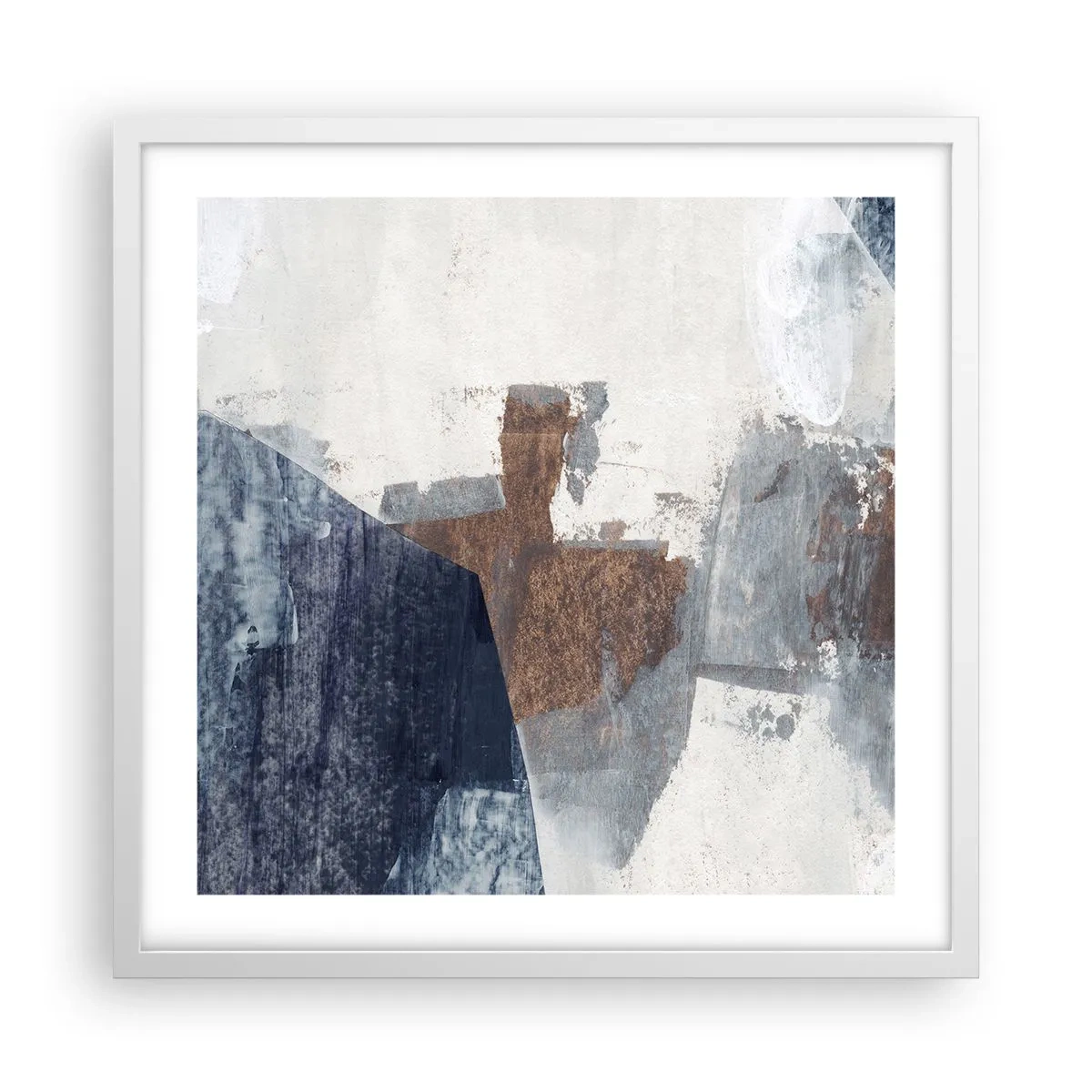 Poster in cornice bianca - Forme blu e marroni - 50x50 cm
