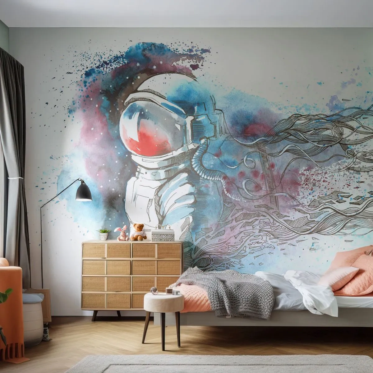 Fotomurali Premium Sand - Da solo nel cosmo - Astronauta, Cosmonauta, Astrazione - 350x256 cm