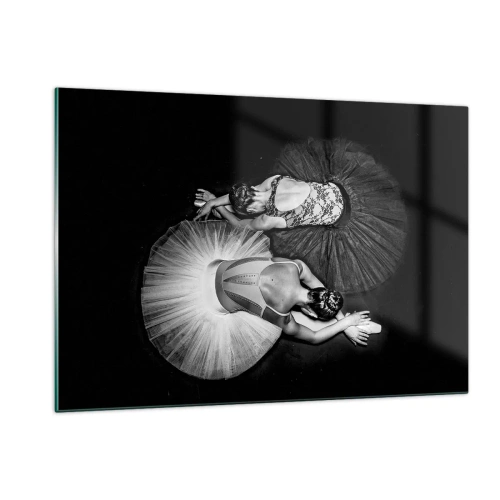 Quadro su vetro - Due ballerine in posa di riposo indossando tutù bianchi e neri - 120x80cm - Yin e yang -  equilibrio ideale - Decorazione murale moderna per soggiorno e camera da letto ARTTOR