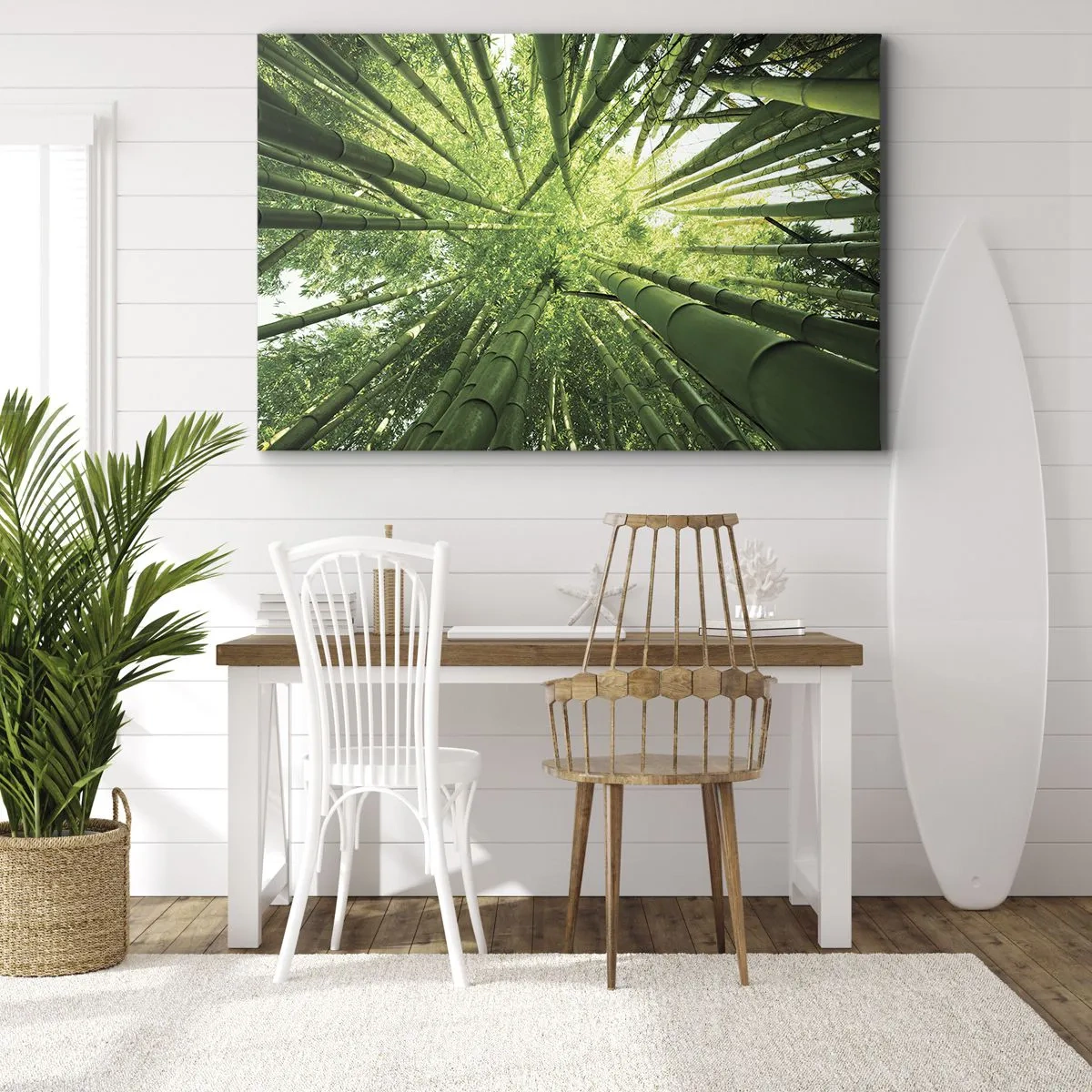 Quadro su tela - Stampe su Tela - Vista attraverso un boschetto di bambù verde - 70x50cm - Nella foresta di bambù - Decorazione murale moderna per soggiorno e camera da letto ARTTOR