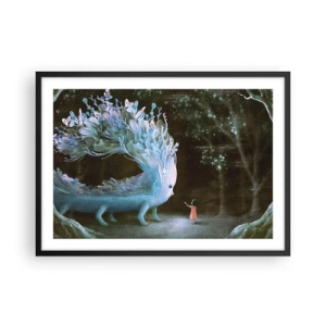Poster in cornice nera - La figura di una ragazza di fronte a una creatura fantastica - 70x50cm - Incontro fantastico - Decorazione murale moderna per soggiorno e camera da letto ARTTOR