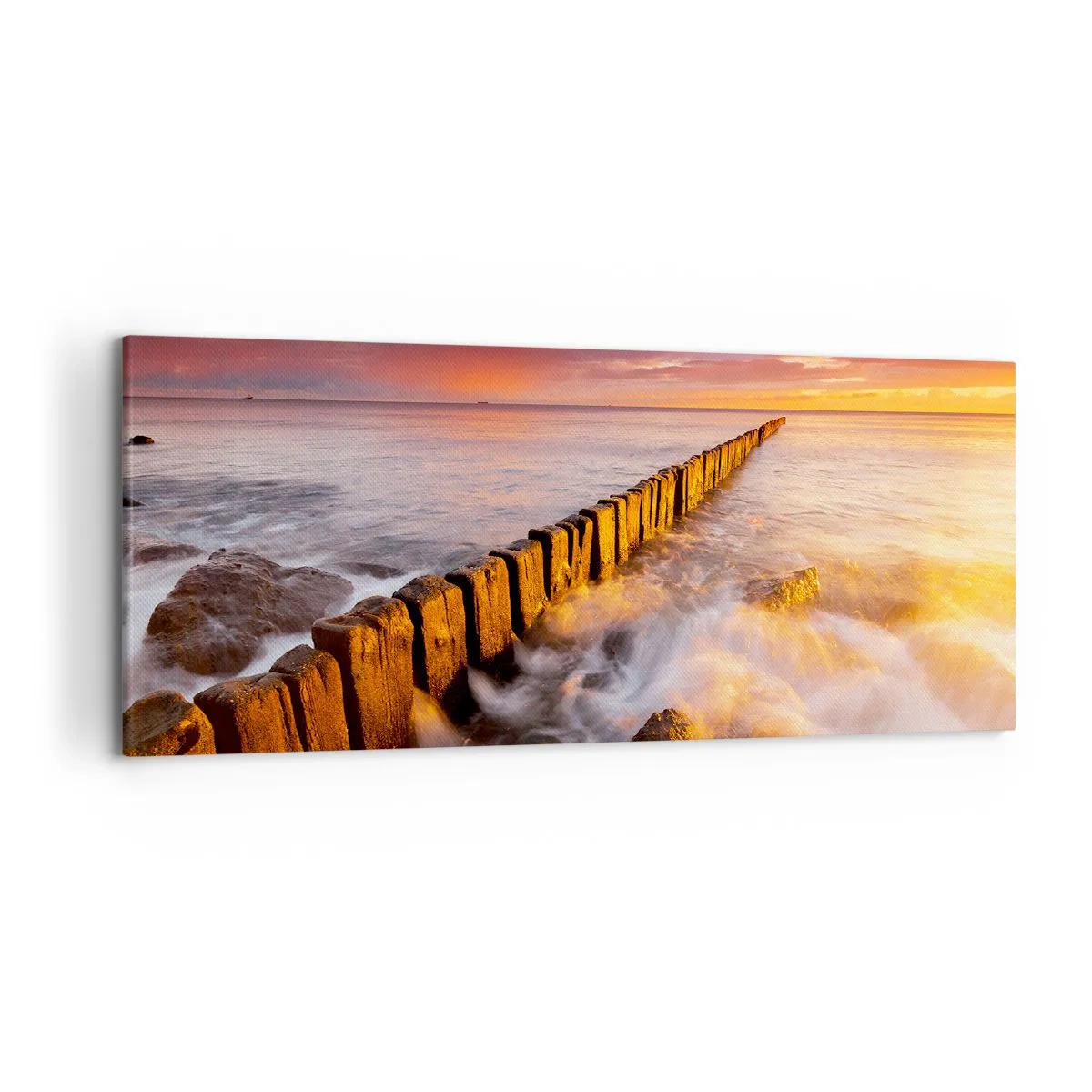 Quadro su tela - Stampe su Tela - Un paesaggio pittoresco in riva al mare al tramonto - 120x50cm - La mitezza delle onde - Decorazione murale moderna per soggiorno e camera da letto ARTTOR