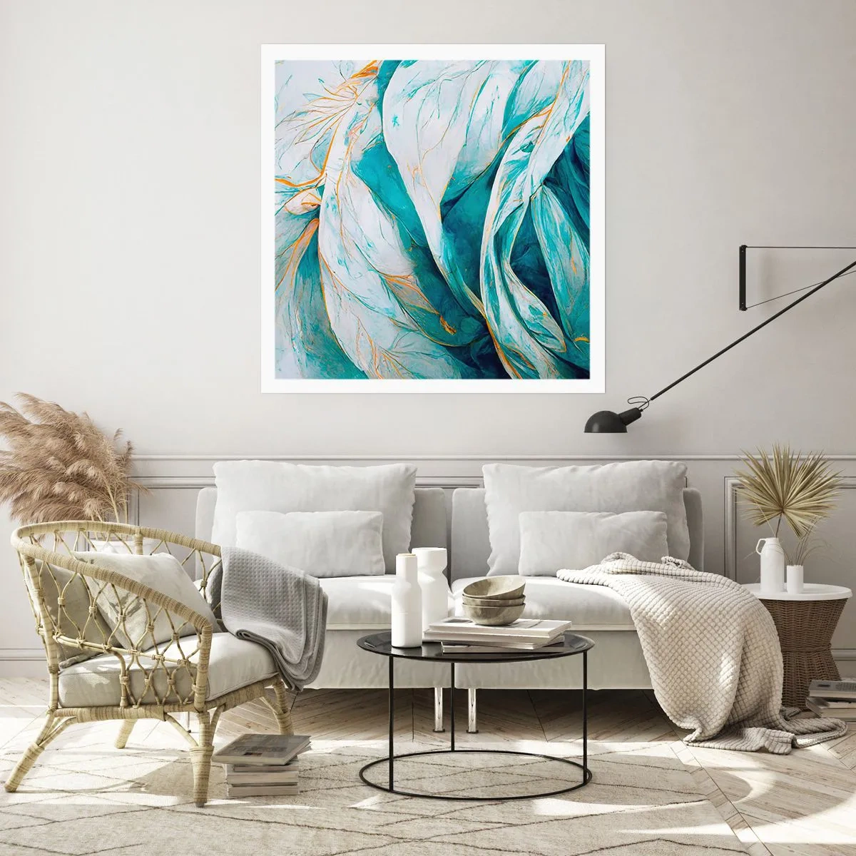 Poster - Astrazione blu con motivi d'oro - 50x50 cm