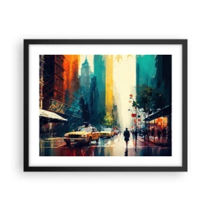 Poster in cornice nera - New York: qui anche la pioggia è colorata - 50x40 cm