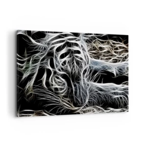 Quadro su tela - Stampe su Tela - Un motivo astratto che raffigura la sagoma di un gatto su uno sfondo nero. - 100x70cm - Studio di leggerezza felina - Decorazione murale moderna per soggiorno e camera da letto ARTTOR