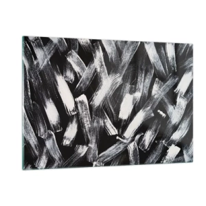 Quadro su vetro - Astrazione in bianco e nero di pennellate su uno sfondo scuro - 120x80cm - Astrazione in spirito industriale - Decorazione murale moderna per soggiorno e camera da letto ARTTOR
