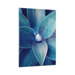 Quadro su vetro - Macrofotografia di una pianta nelle tonalità del blu - 50x70cm - Imbluito dal sole - Decorazione murale moderna per soggiorno e camera da letto ARTTOR