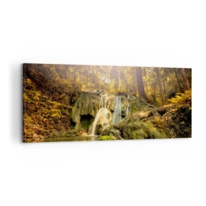 Quadro su tela - Stampe su Tela - Cascata boschiva in verde - 100x40 cm