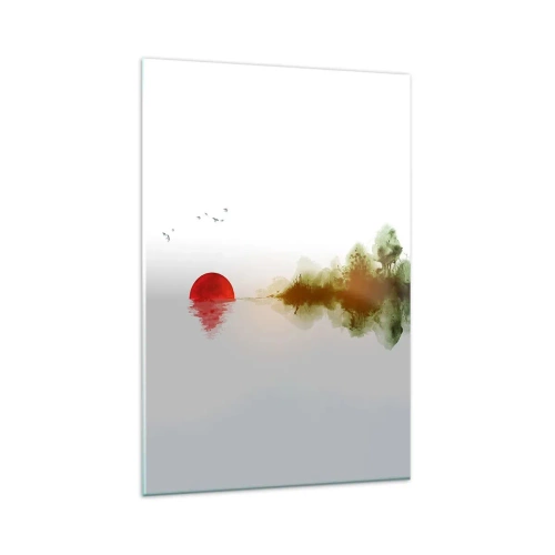 Quadro su vetro - Tramonto astratto su un lago con riflesso - 80x120cm - Promessa di pace - Decorazione murale moderna per soggiorno e camera da letto ARTTOR