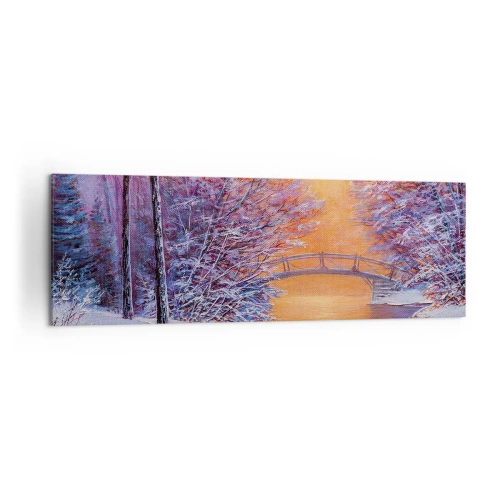 Quadro su tela - Stampe su Tela - Paesaggio invernale con ponte e tramonto - 160x50cm - Incontriamoci qui - Decorazione murale moderna per soggiorno e camera da letto ARTTOR