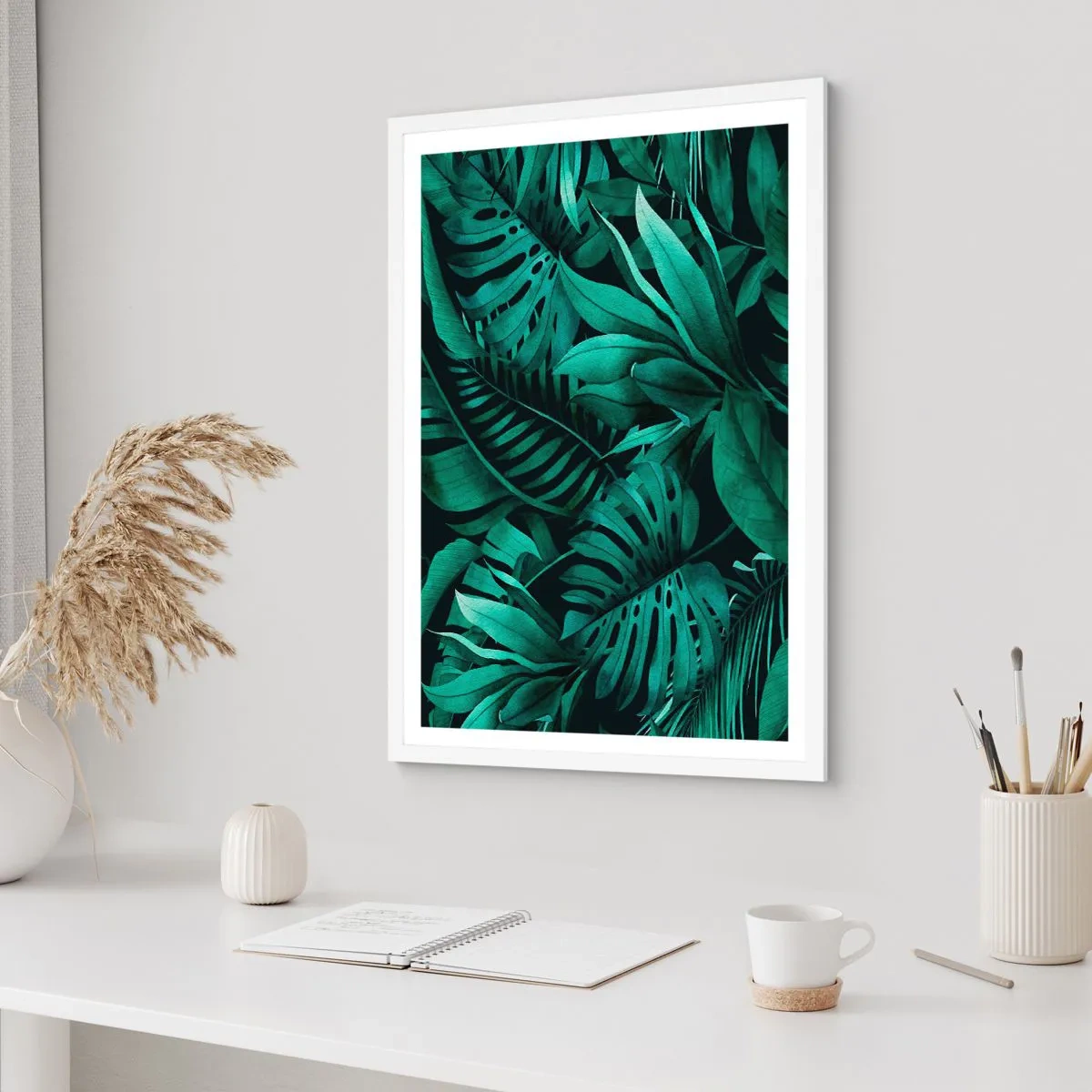 Poster in cornice bianca - Dal profondo del verde tropicale - 70x100 cm