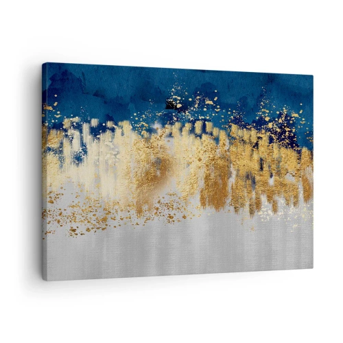 Quadro su tela - Stampe su Tela - Una composizione astratta nei toni dell'oro e del blu navy. - 70x50cm - Composizione moderna con bagliore - Decorazione murale moderna per soggiorno e camera da letto ARTTOR