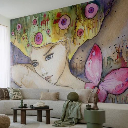 Fotomurali Premium Canvas - La farfalla della principessa - Astrazione, Donna, Acquerelli - 300x210 cm
