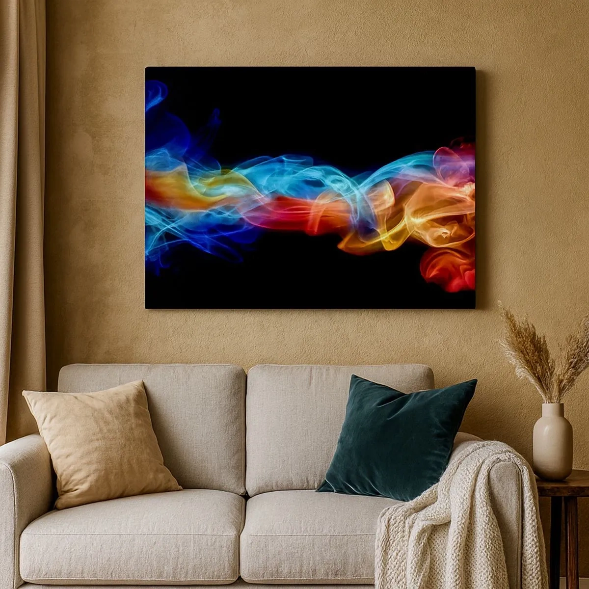 Quadro su tela - Stampe su Tela - Fumo colorato su sfondo nero - 70x50cm - La danza arcobaleno delle nebbie - Decorazione murale moderna per soggiorno e camera da letto ARTTOR