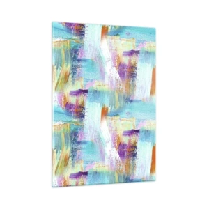 Quadro su vetro - Astrazione colorata con pennellate in colori pastello e vivaci. - 50x70cm - Mite intreccio soffuso - Decorazione murale moderna per soggiorno e camera da letto ARTTOR