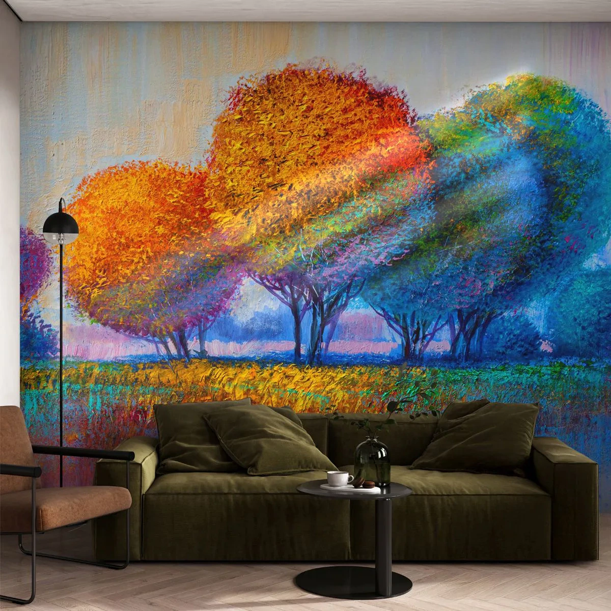 Fotomurali Premium Sand - Ciuffo di colori brillanti - Astrazione, Paesaggio, Alberi - 300x210 cm