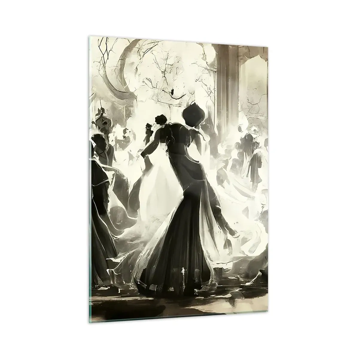 Quadro su vetro - Una scena da ballo in stile retrò con figure danzanti - 50x70cm - Il gran ballo in maschera - Decorazione murale moderna per soggiorno e camera da letto ARTTOR