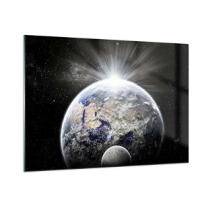 Quadro su vetro - La Terra e la Luna in uno scenario spaziale - 100x70cm - In pieno splendore - Decorazione murale moderna per soggiorno e camera da letto ARTTOR