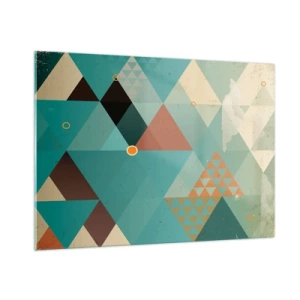 Quadro su vetro - Geometria nei toni del turchese e del marrone con triangoli - 100x70cm - Unità della molteplicità, molteplicità dell'unità - Decorazione murale moderna per soggiorno e camera da letto ARTTOR