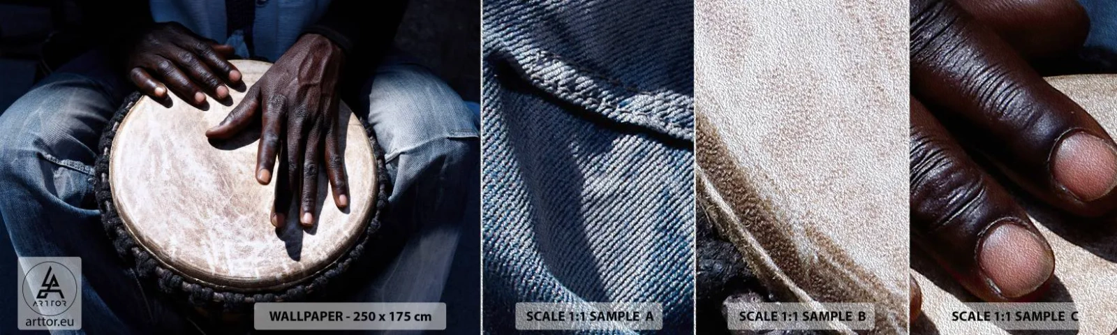 Campione di Fotomurale Premium Sand - Vivi al tuo ritmo - Tamburo, Musica, Africa - 100x30 cm