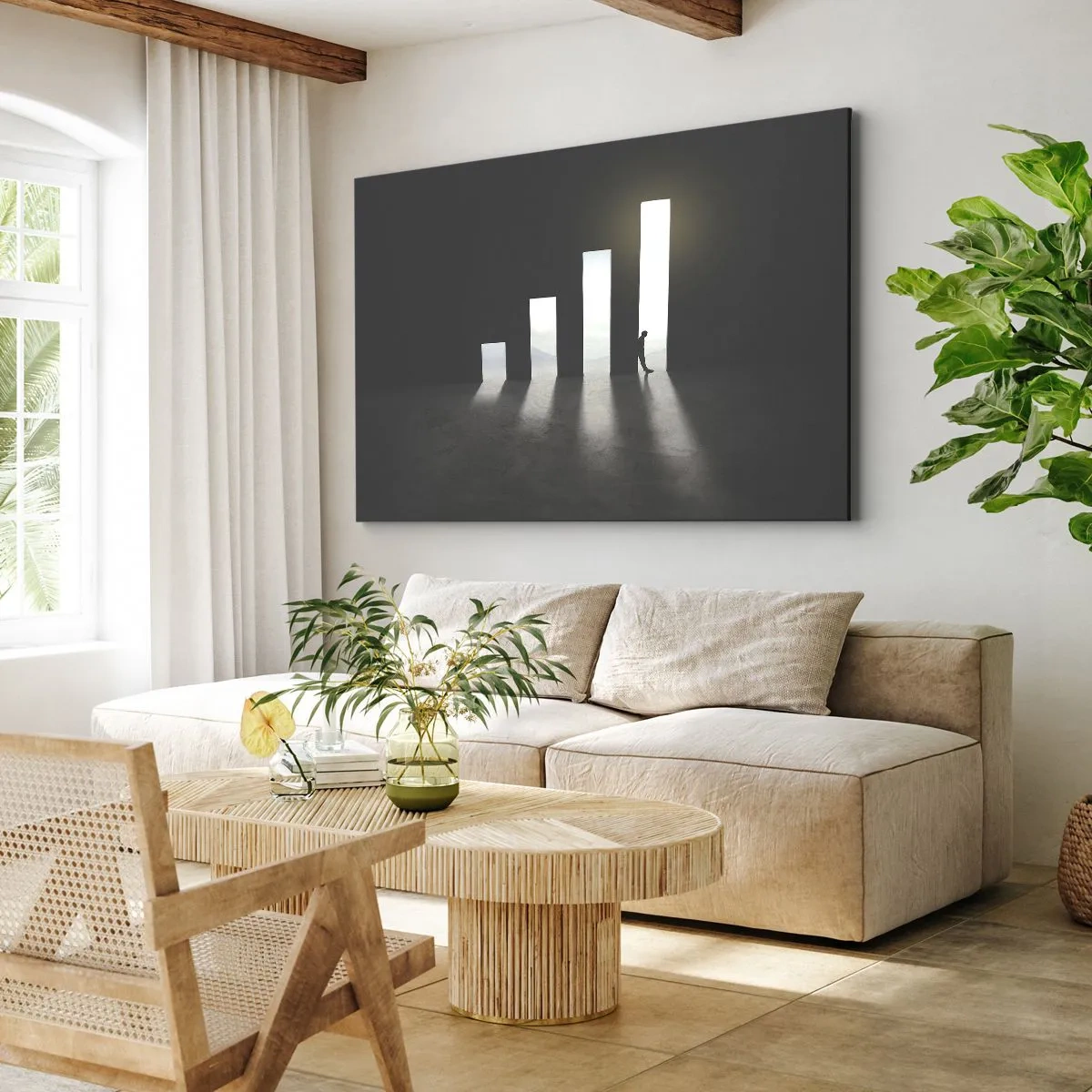 Quadro su tela - Stampe su Tela - Crescita simbolica sotto forma di passaggi illuminati dalla luce - 70x50cm - Successo - impressione - Decorazione murale moderna per soggiorno e camera da letto ARTTOR
