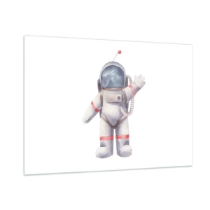 Quadro su vetro - Astronauta che saluta nello spazio - 100x70cm - Ci vediamo! - Decorazione murale moderna per soggiorno e camera da letto ARTTOR