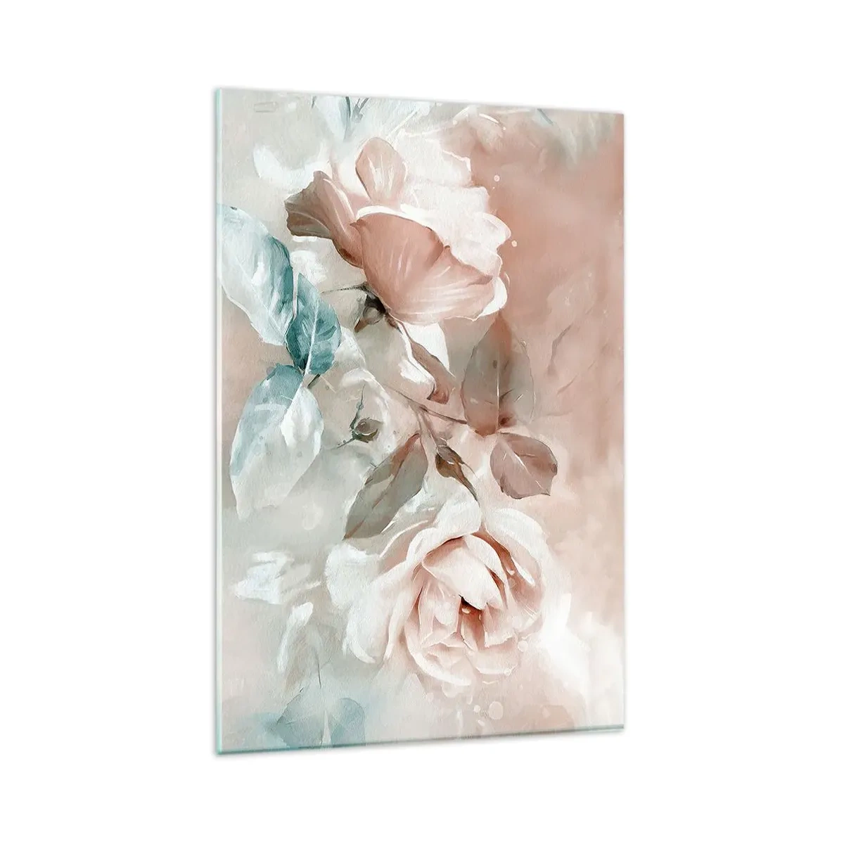 Quadro su vetro - Delicate rose in tonalità pastello su uno sfondo chiaro - 80x120cm - Lo spirito del romanticismo - Decorazione murale moderna per soggiorno e camera da letto ARTTOR