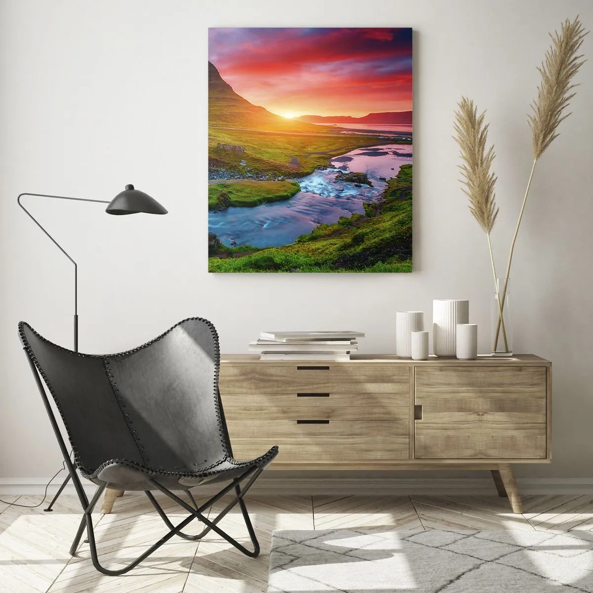 Quadro su vetro - Islanda - fuoco e acqua - 50x70cm - Islanda: acqua e fuoco - Decorazione murale moderna per soggiorno e camera da letto ARTTOR