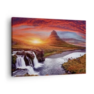 Quadro su tela - Stampe su Tela - Paesaggio montano con cascata al tramonto - 70x50cm - Paesaggio della Terra di Mezzo - Decorazione murale moderna per soggiorno e camera da letto ARTTOR