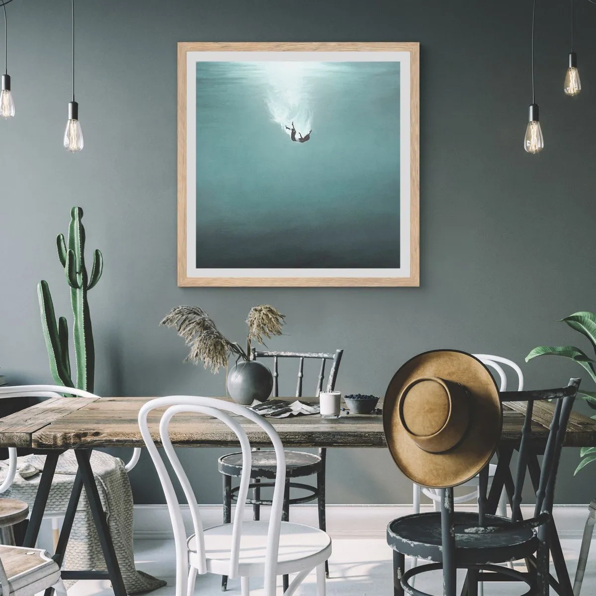 Poster in cornice rovere chiaro - Nell'abbraccio dell'oceano - 40x40 cm