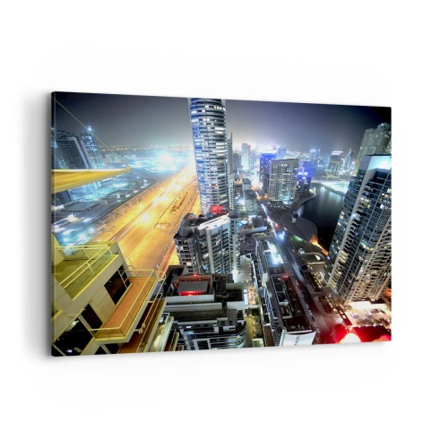 Quadro su tela - Stampe su Tela - Panorama della città notturna con grattacieli illuminati - 100x70cm - Miracolo nel deserto - Decorazione murale moderna per soggiorno e camera da letto ARTTOR