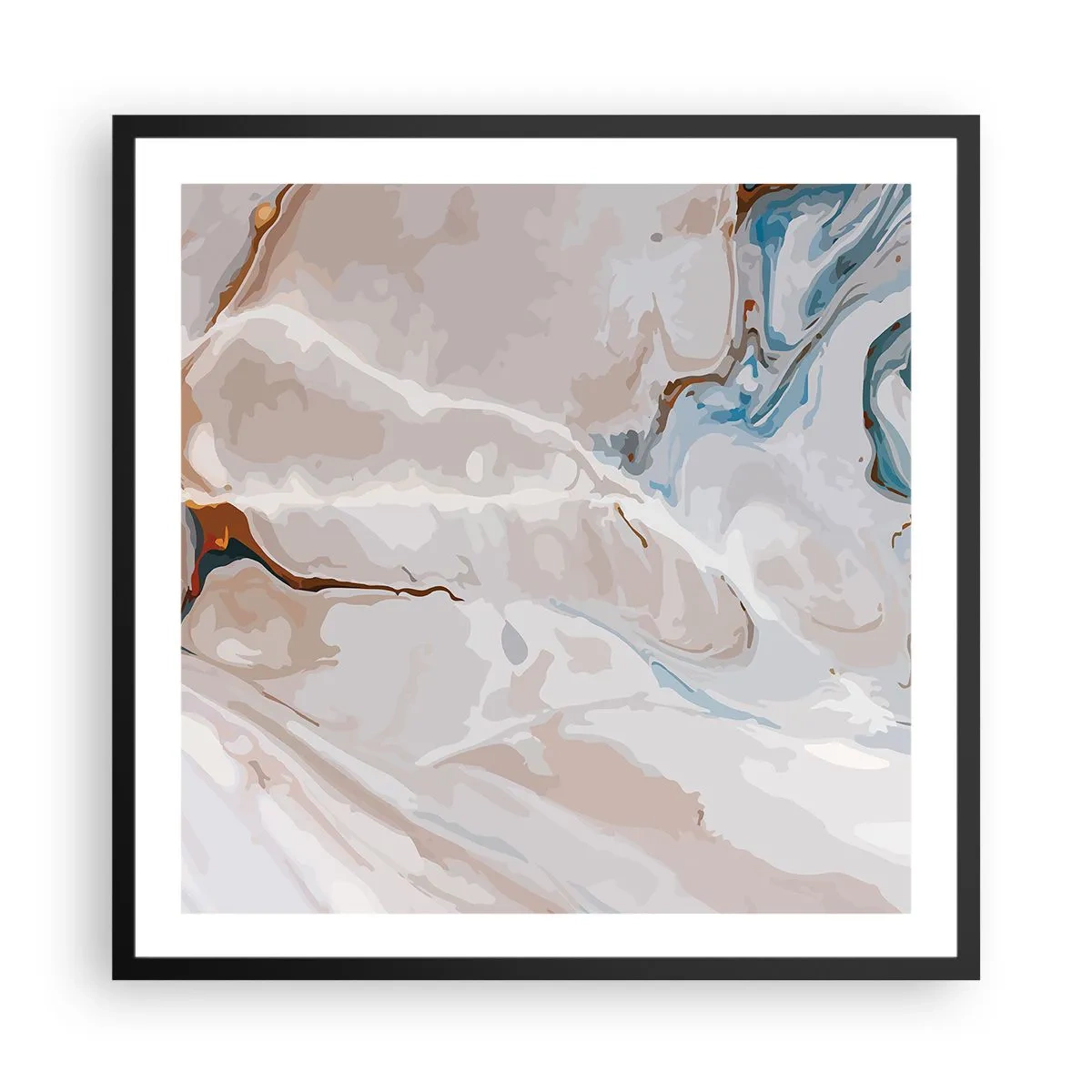 Poster in cornice nera - Meandri blu sotto il bianco - 60x60 cm