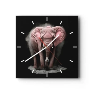 Orologio da parete - Orologio in Vetro - Un'interpretazione artistica di un elefante rosa su sfondo nero - 30x30cm - Non pensare all'elefante rosa! - Decorazione murale moderna per soggiorno e camera da letto ARTTOR