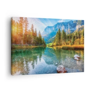 Quadro su tela - Stampe su Tela - Un lago pittoresco circondato da montagne e foreste - 70x50cm - La mitezza dell'autunno - Decorazione murale moderna per soggiorno e camera da letto ARTTOR